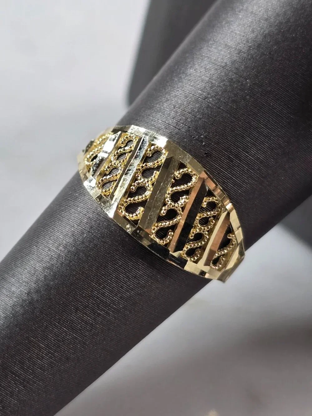 Womens 10K Yellow Gold Modernist Filigree Ring 1.3g E7938